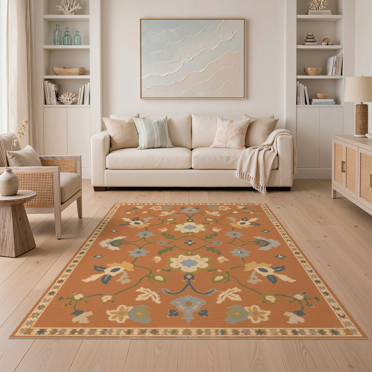 Terracotta Floral Vintage Area Rug