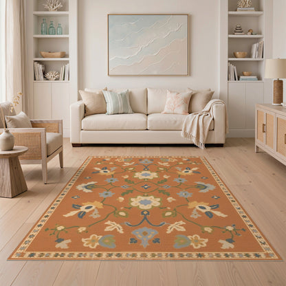 Terracotta Floral Vintage Area Rug