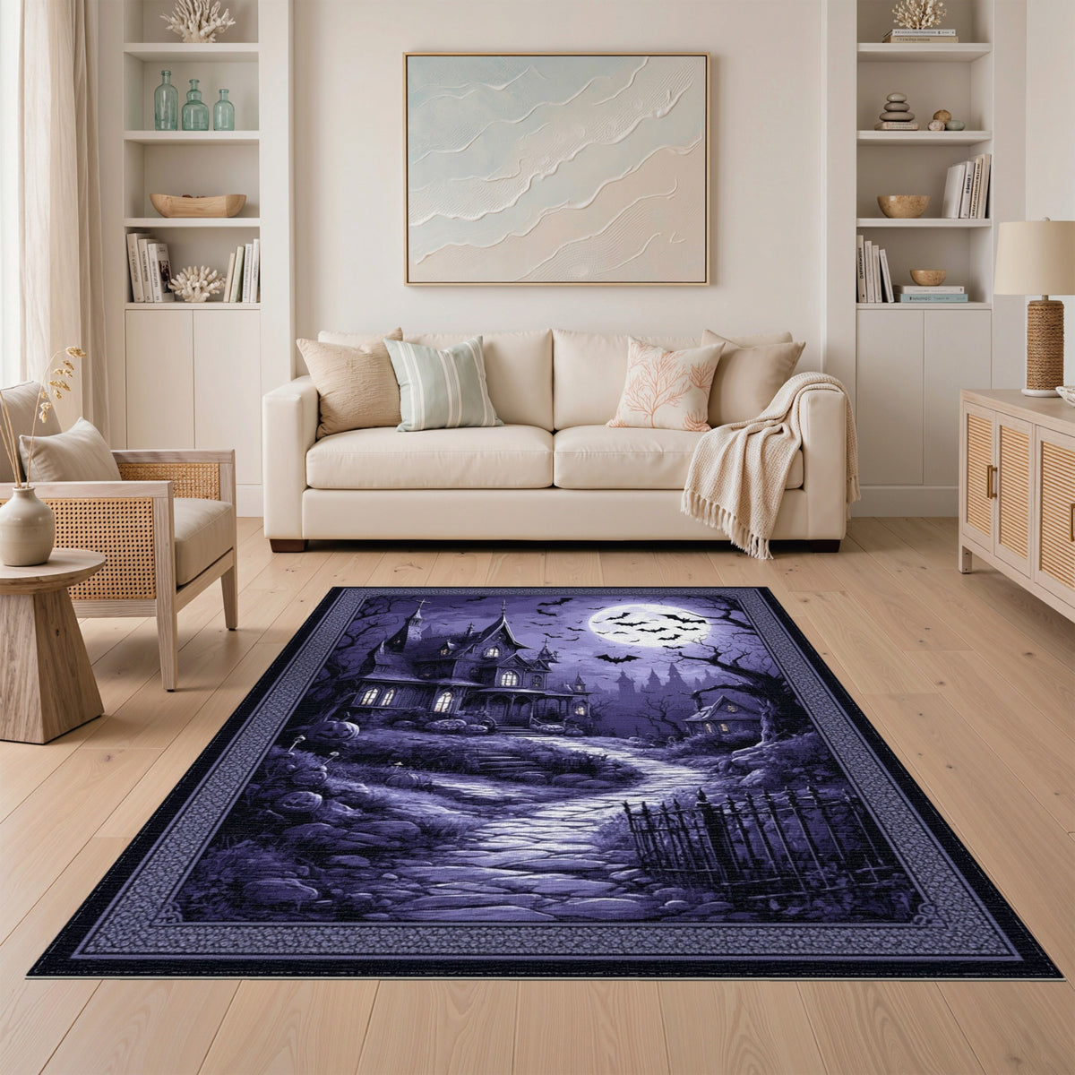 Purple Gothic Haunted House Area Rug