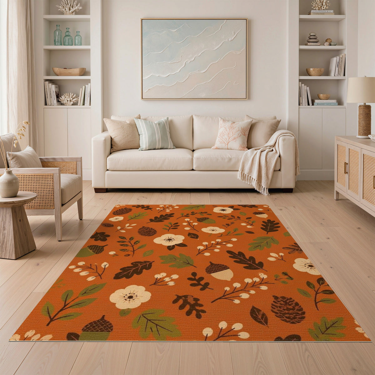 Orange Autumn Floral Acorn Area Rug