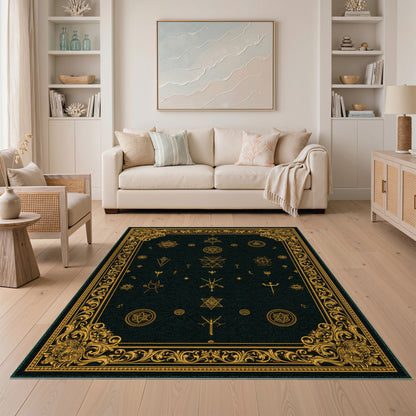 Mystical Gold Symbols Area Rug
