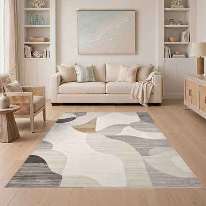 Abstract Area Beige and Neutral Abstract Neutral Wave Area Rug