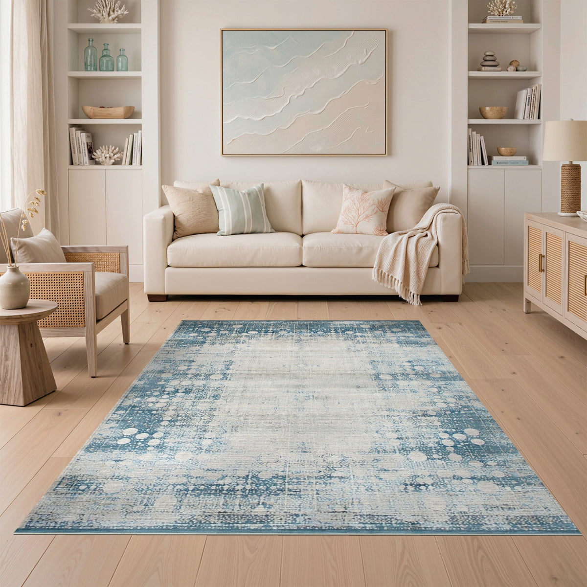 Distressed Vintage Blue Teal Distressed Vintage Area Rug