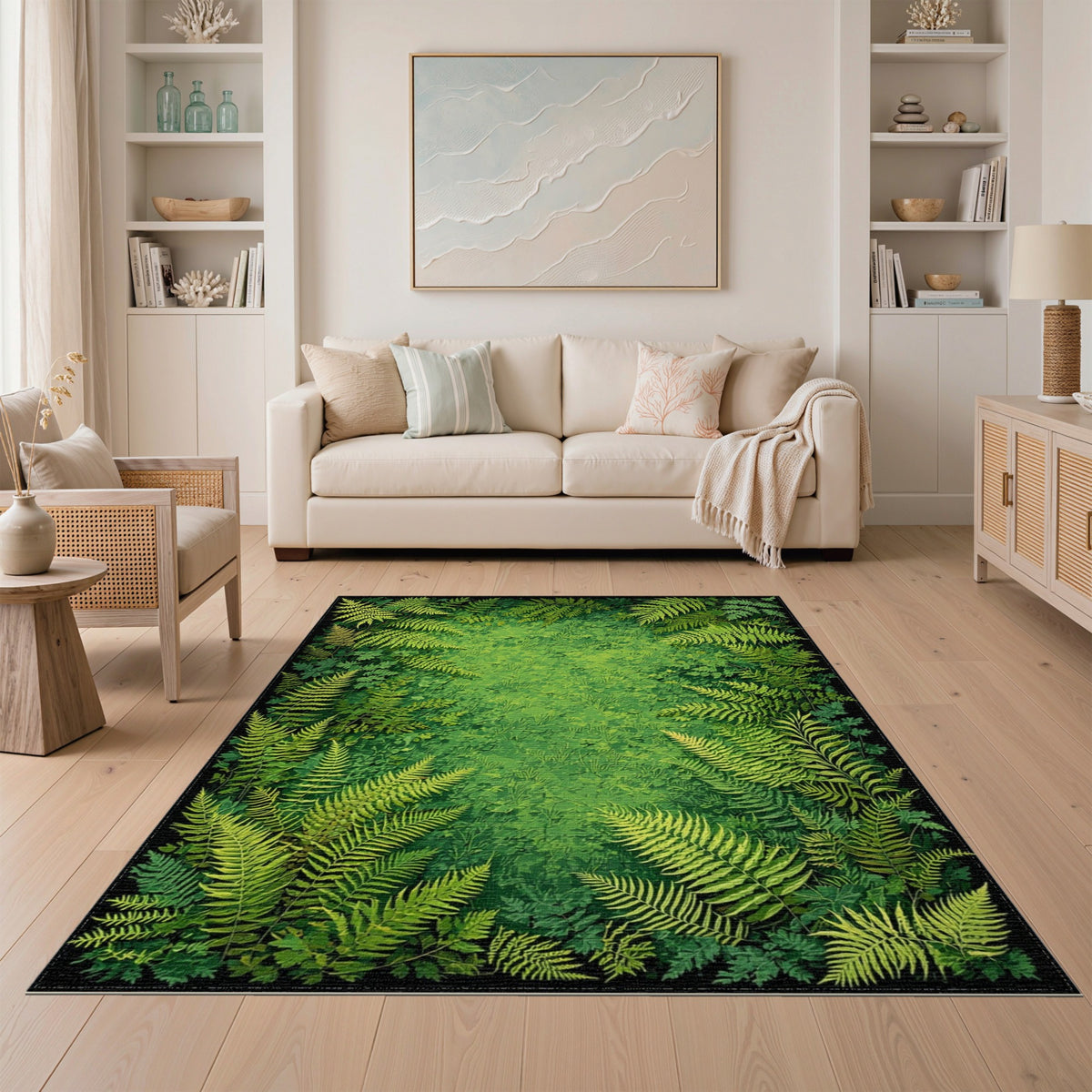 Boho Chic Lush Fern Forest Green Area Rug