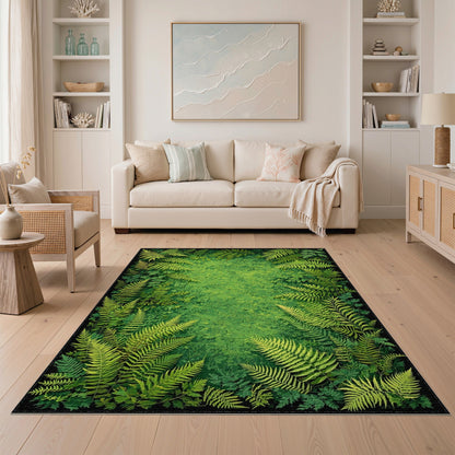 Boho Chic Lush Fern Forest Green Area Rug