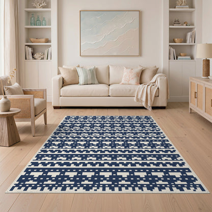 Navy Geometric Blue and Teal Area Rug