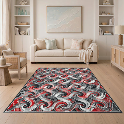 Multi-color and Patterns Red Swirl Abstract Area Rug