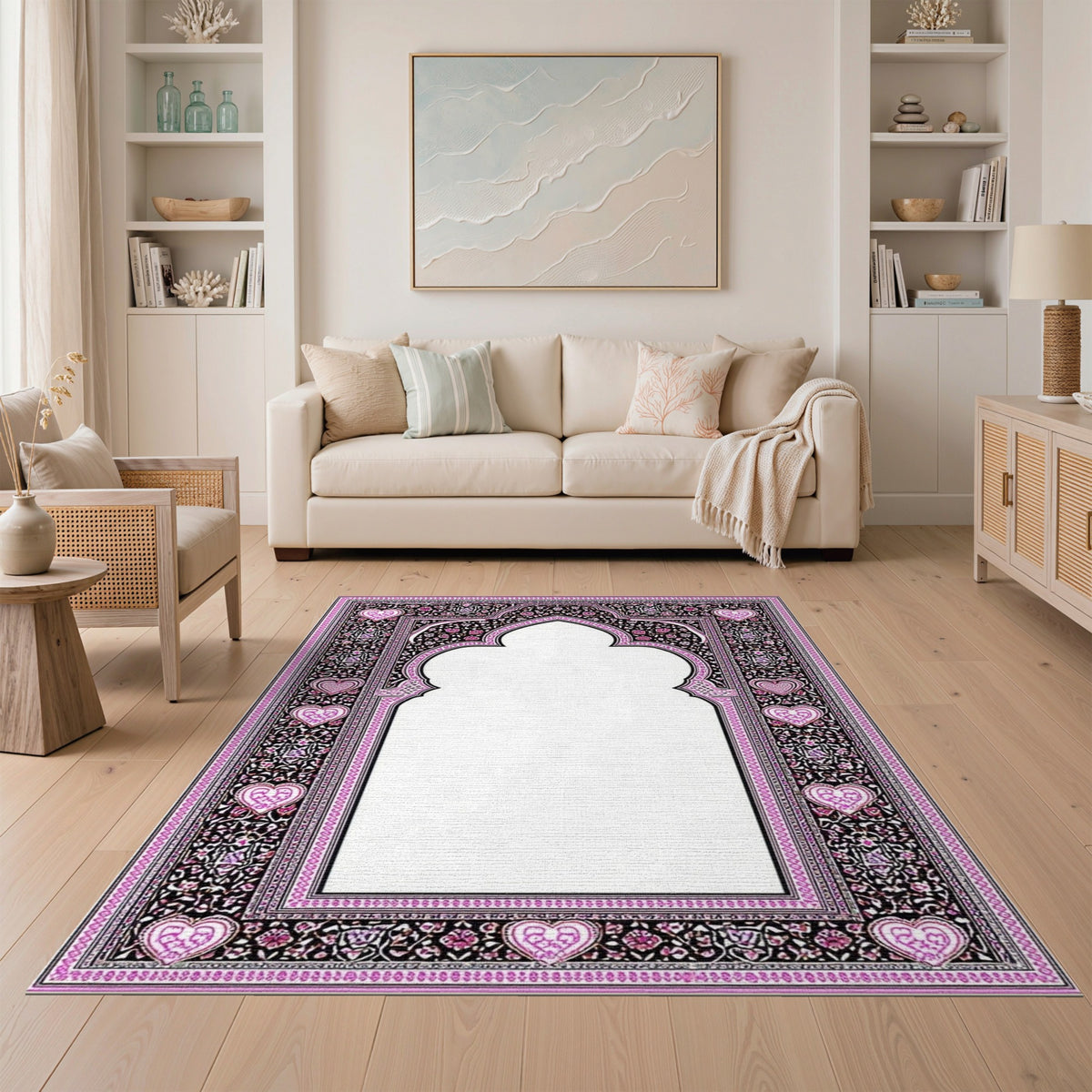 Pink Floral Heart Arch Area Rug