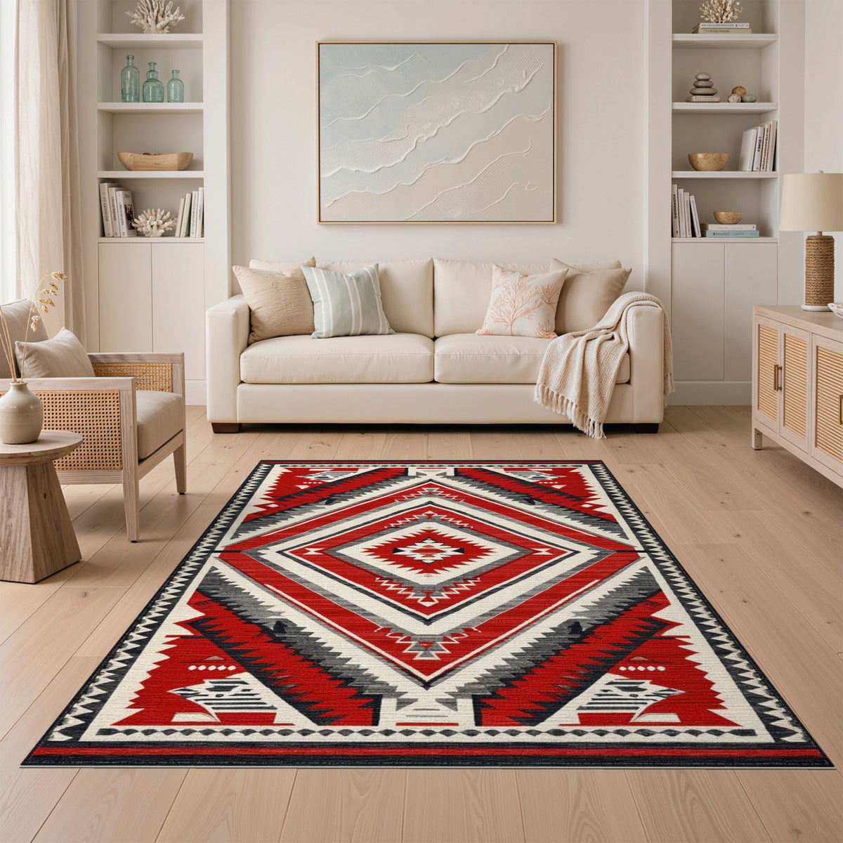 Red Tribal Diamond Area Rug