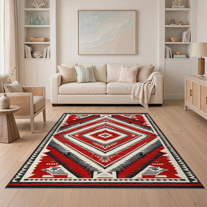 Red Tribal Diamond Area Rug