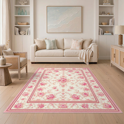 Pink Rose Floral Vintage No. 24 Area Rug