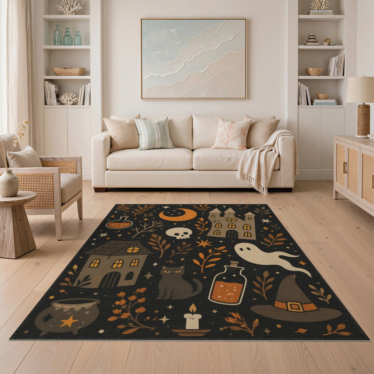 Spooky Halloween Cartoon Kids Area Rug