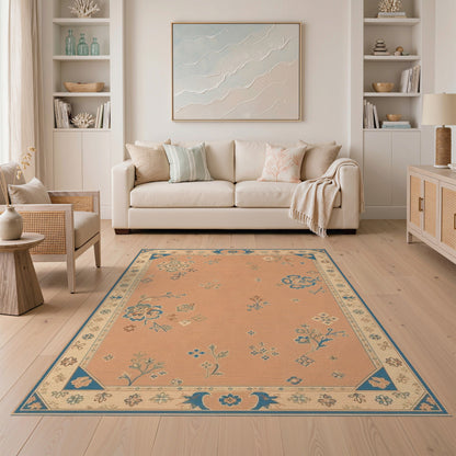 Blue Floral Vintage Peach Area Rug