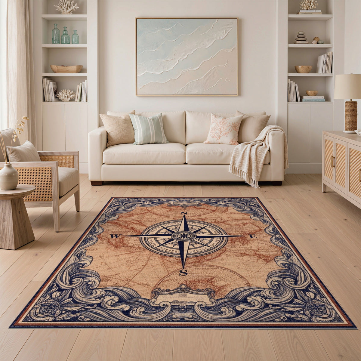 Vintage Compass Map Area Rug