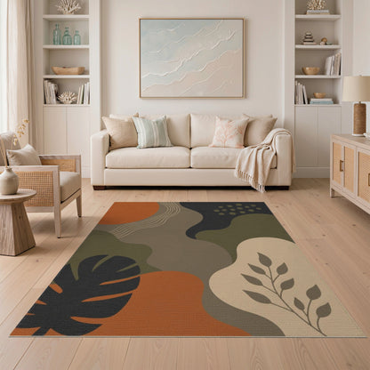 Earthy Abstract Leaf Area Rug