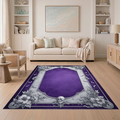 Purple Gothic Ornate Floral Skull Area Rug