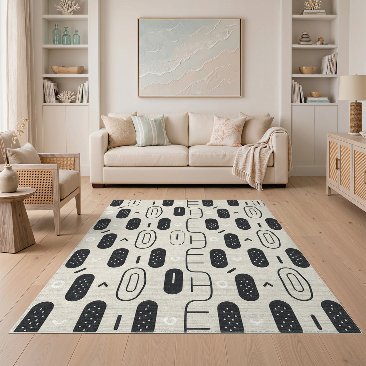 Black and White Black White Geometric Oval Area Rug