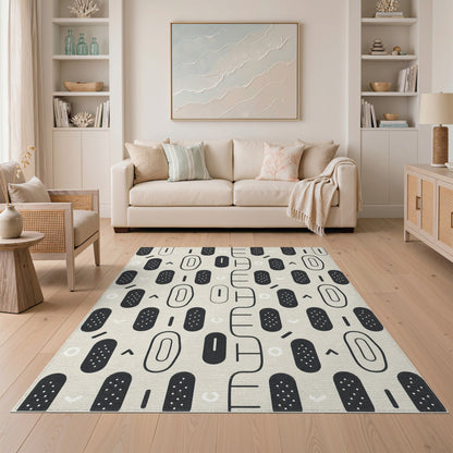 Black and White Black White Geometric Oval Area Rug