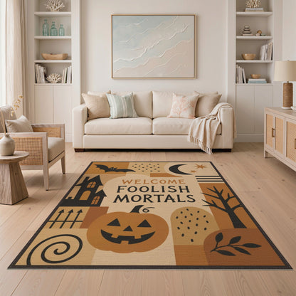 Orange Welcome Foolish Mortals Halloween Area Rug
