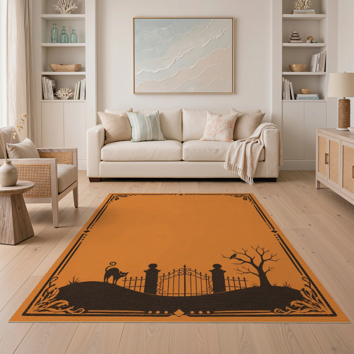 Orange Distressed Vintage Silhouette Area Rug