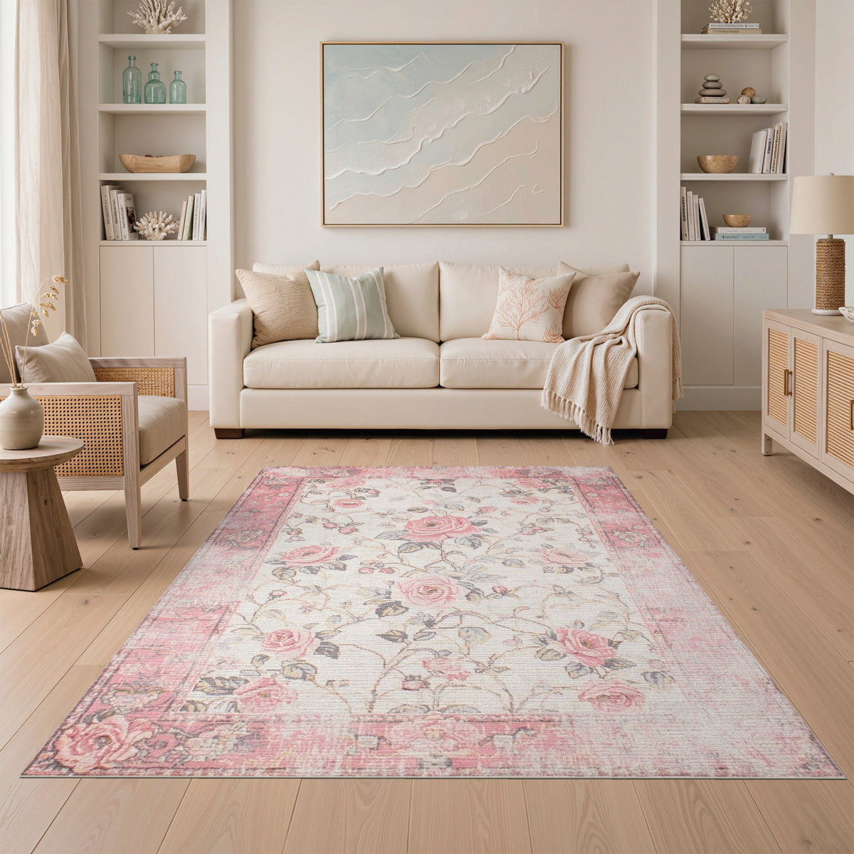 Pink Rose Floral Vintage No. 48 Area Rug
