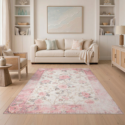 Pink Rose Floral Vintage No. 48 Area Rug