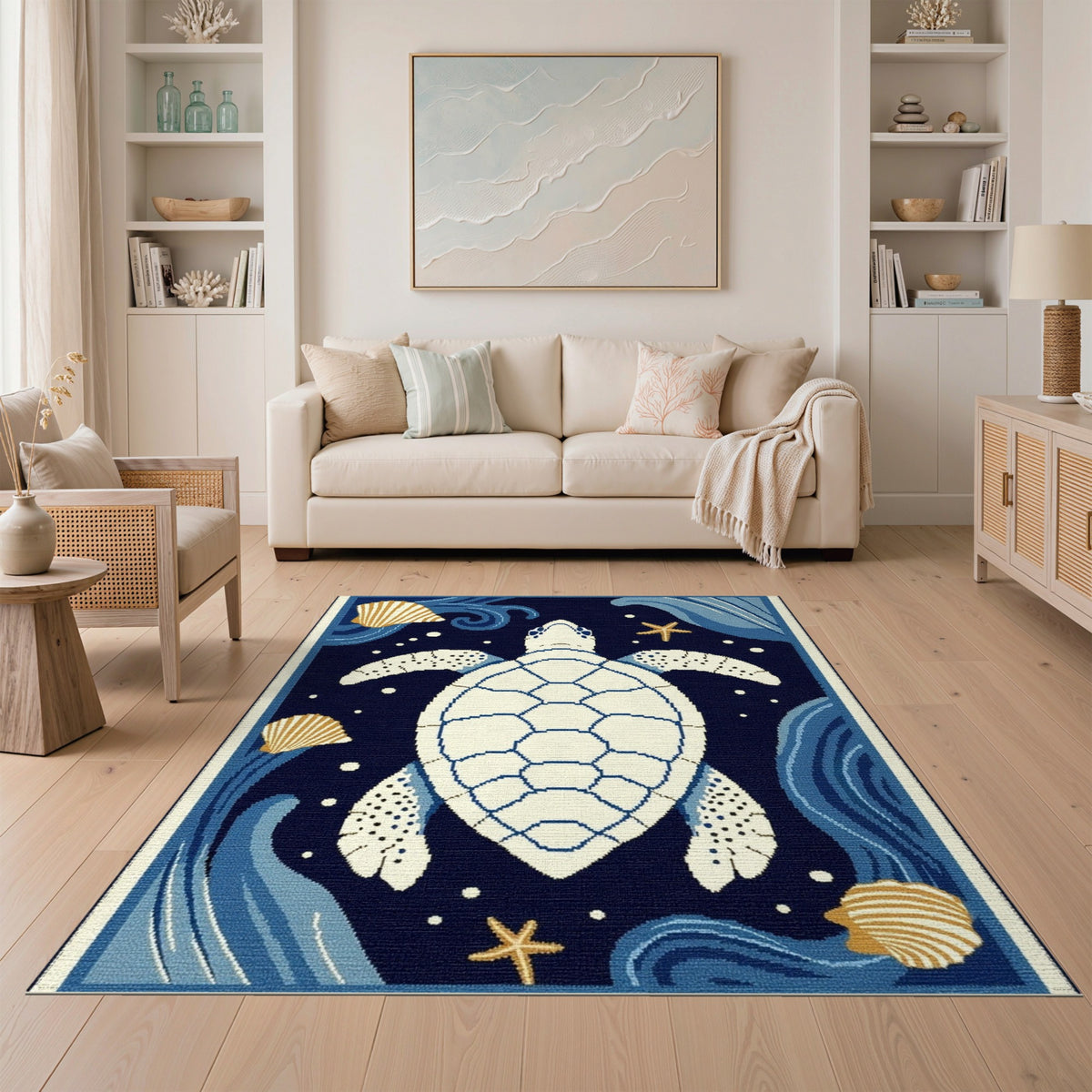Navy Blue Sea Turtle Area Rug