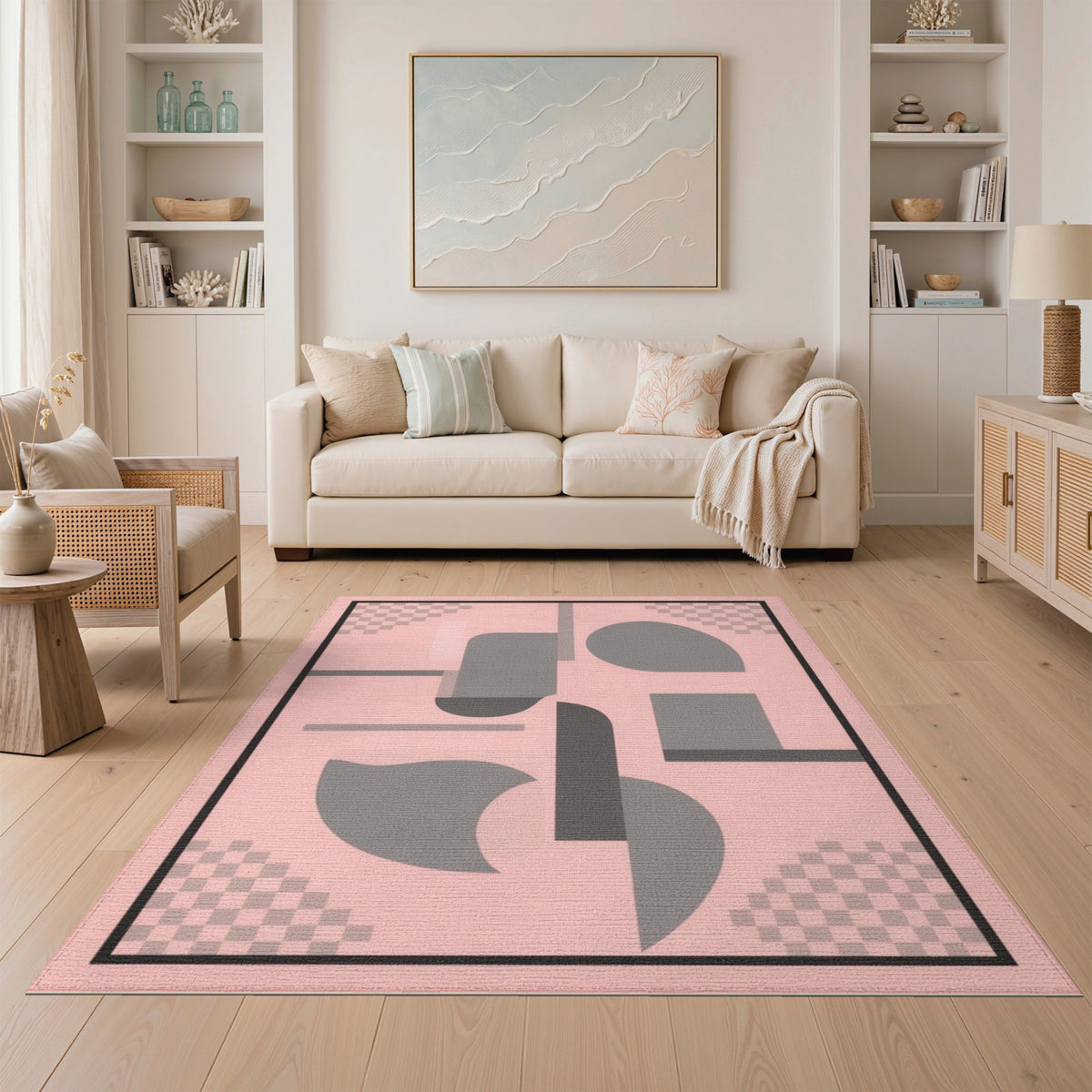 Geometric Modern Abstract Pink Geometric Abstract Area Rug