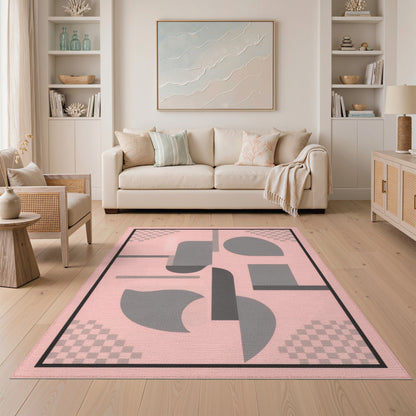 Geometric Modern Abstract Pink Geometric Abstract Area Rug