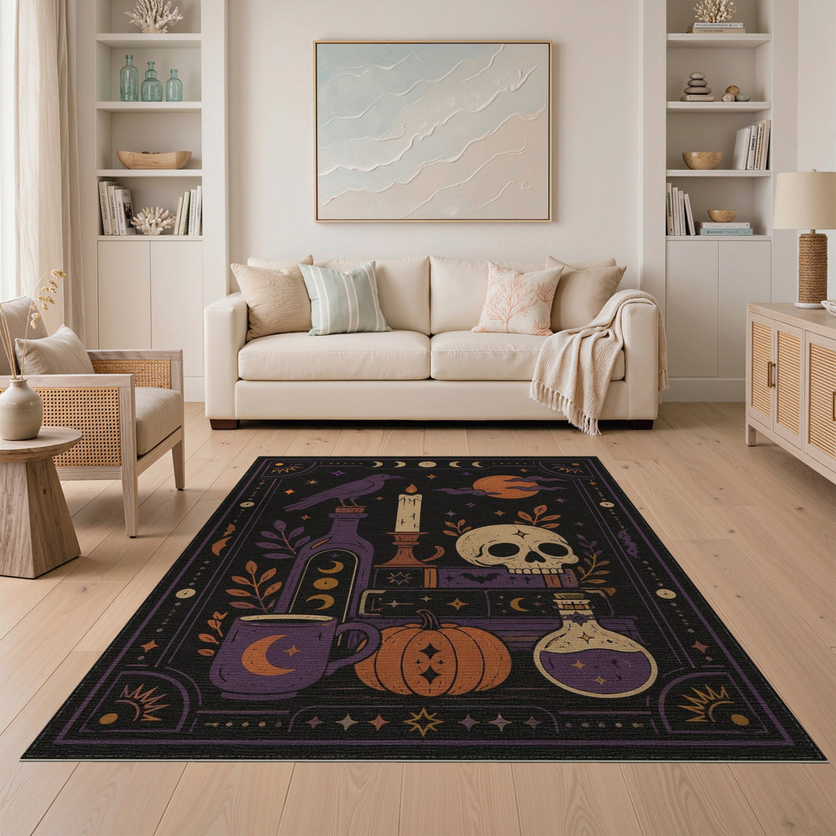 Purple Mystic Raven Skull Area Rug
