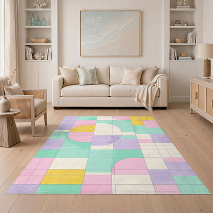 Pastel Geometric Circle Area Rug