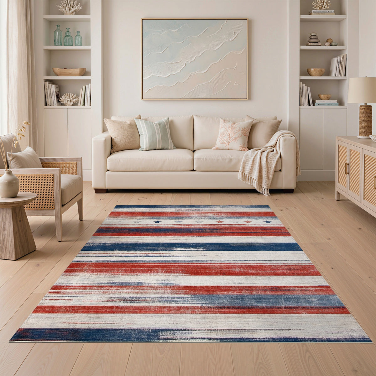 Distressed American Flag Washable Area Rug