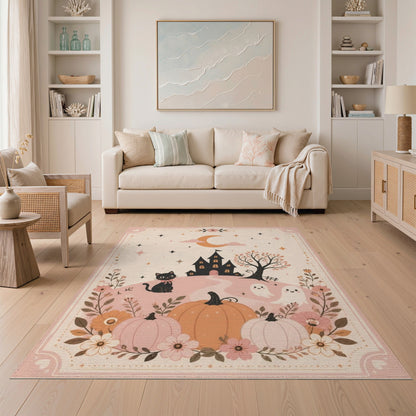 Pink Halloween Kids Cartoon Area Rug