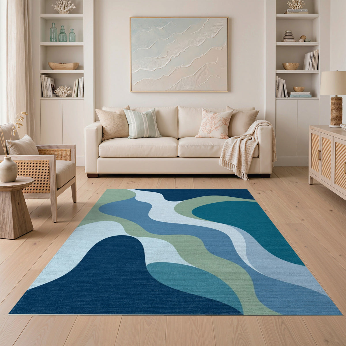 Wavy Blue and Teal Blue Teal Wavy Abstract Area Rug