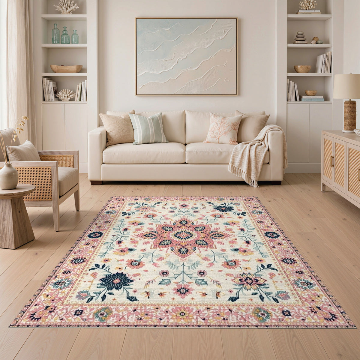 Pink Floral Medallion Vintage Floral Vintage Rug