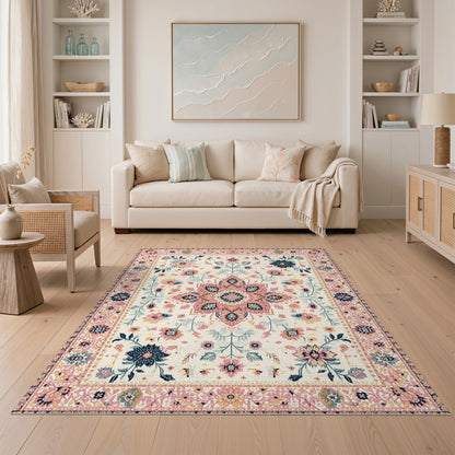 Pink Floral Medallion Vintage Floral Vintage Rug