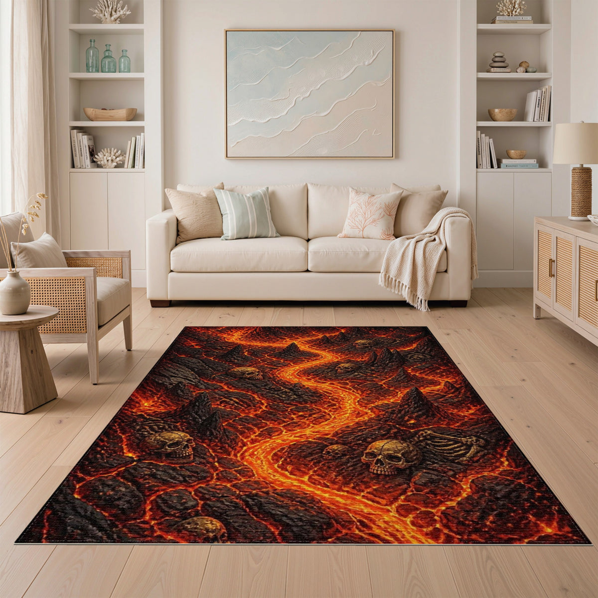 Inferno Skull Lava Red Area Rug