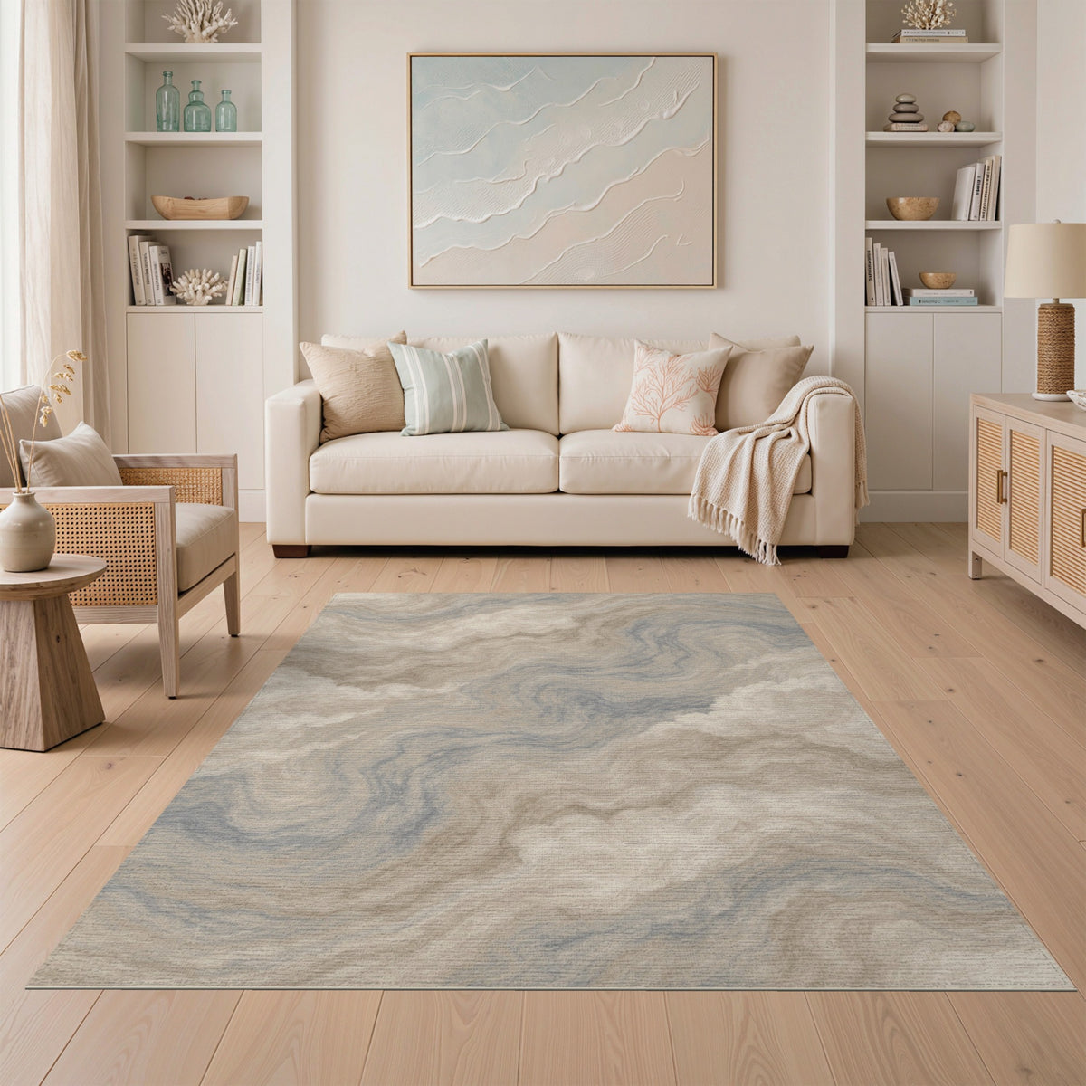 Beige Cloud Swirl Abstract Area Rug