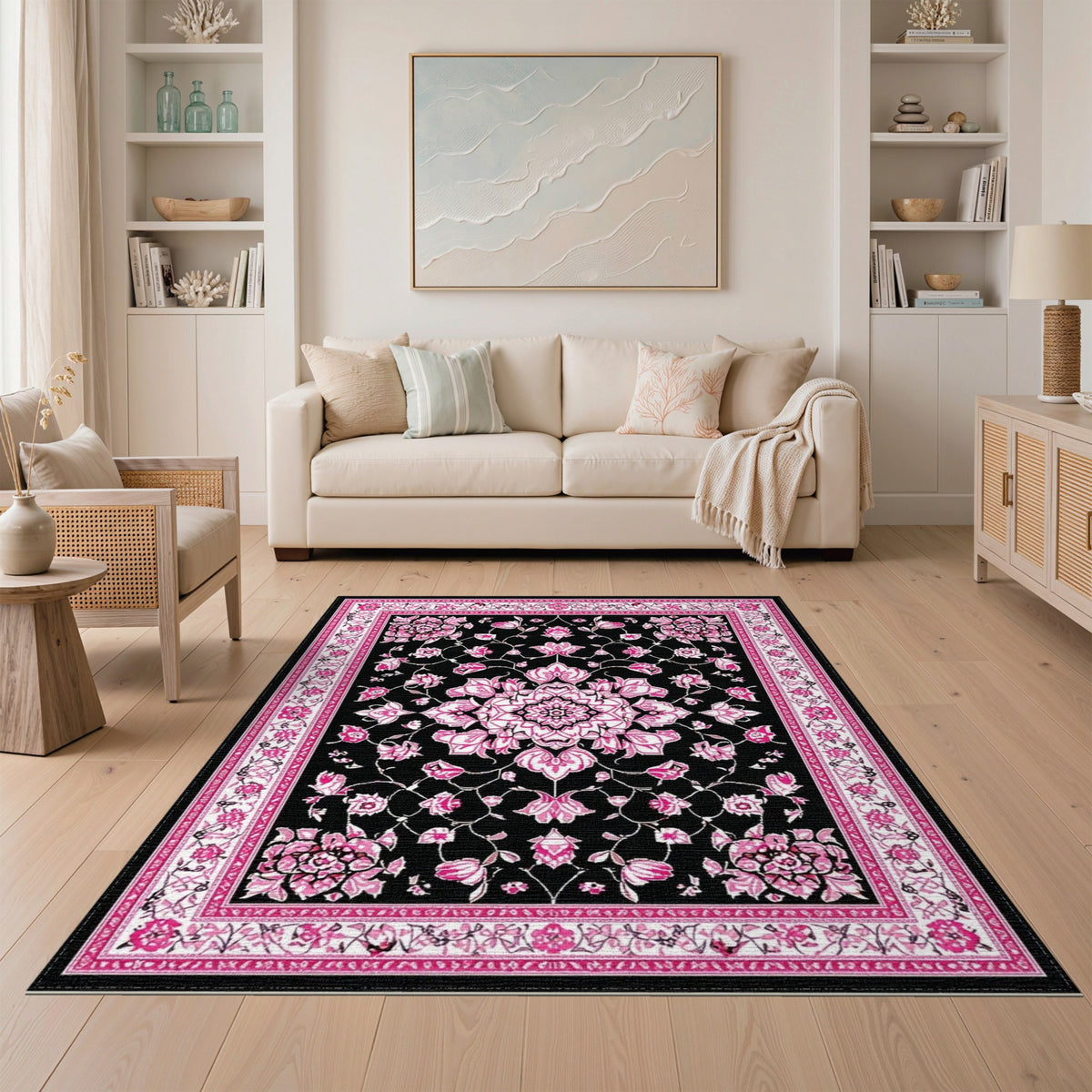 Pink Floral Medallion Area Rug