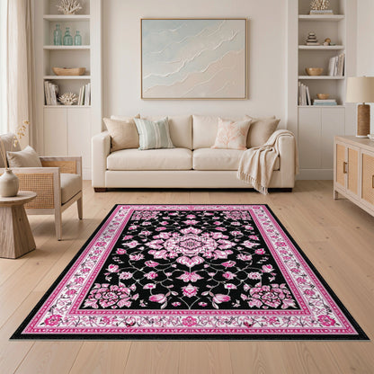 Pink Floral Medallion Area Rug