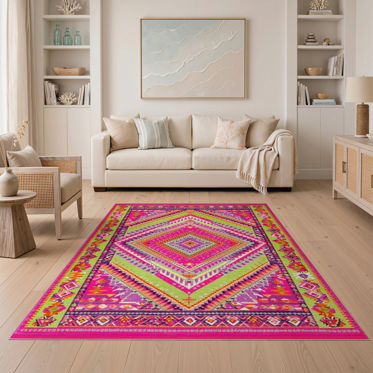 Vibrant Multi-Color Tribal Diamond Area Rug