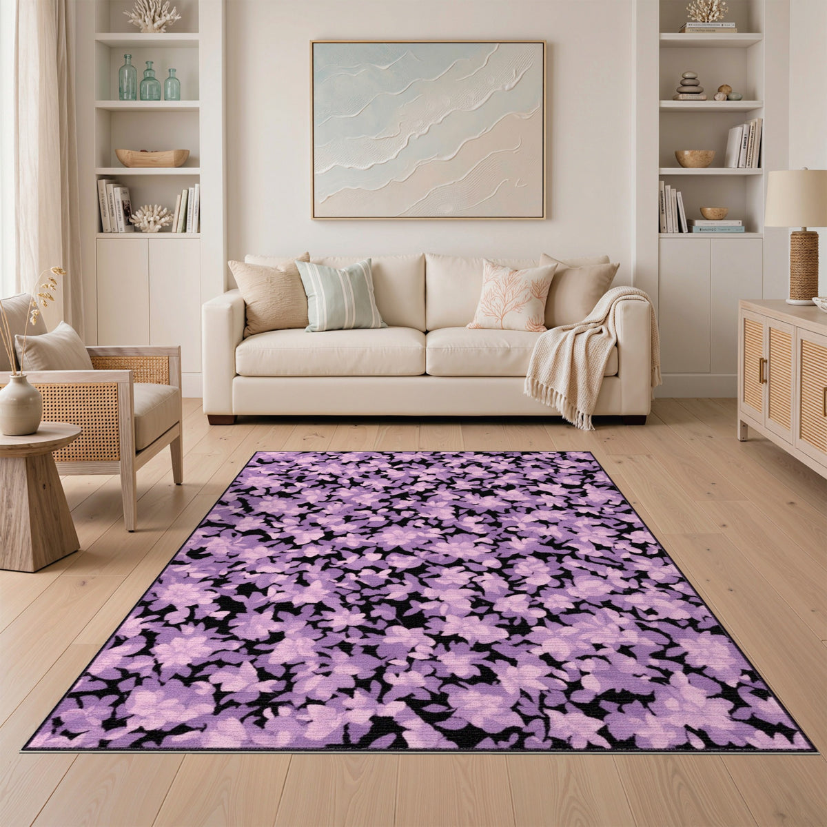 Purple Washable Purple Floral Vintage Washable Area Rug