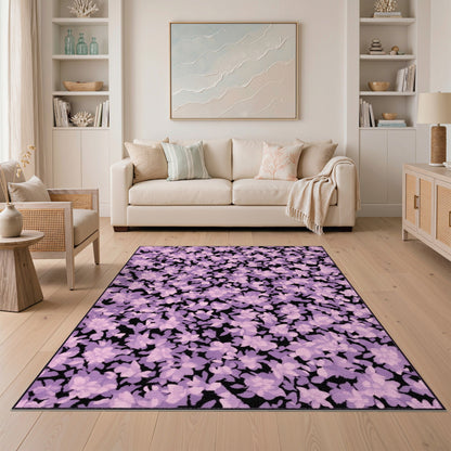 Purple Washable Purple Floral Vintage Washable Area Rug