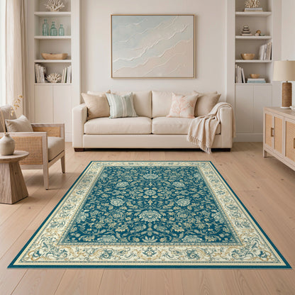 Floral Blue and Teal Floral Persian Area Rug