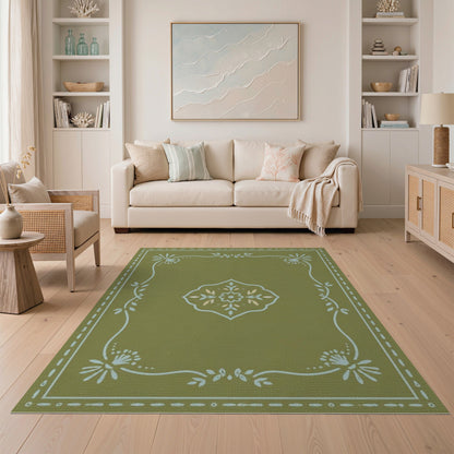 Sage Green Vintage Floral Medallion Rug