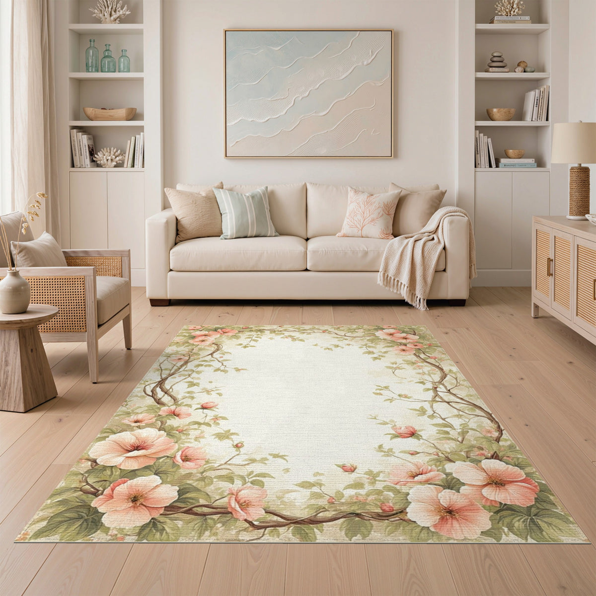 Pink Floral Vintage Washable No. 59 Area Rug