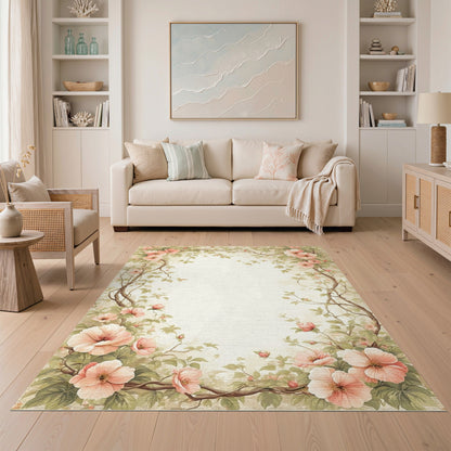 Pink Floral Vintage Washable No. 59 Area Rug