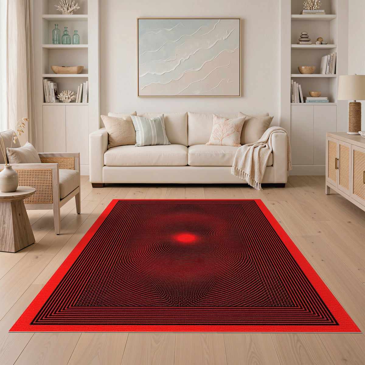 Geometric Modern Red Vortex Geometric Area Rug