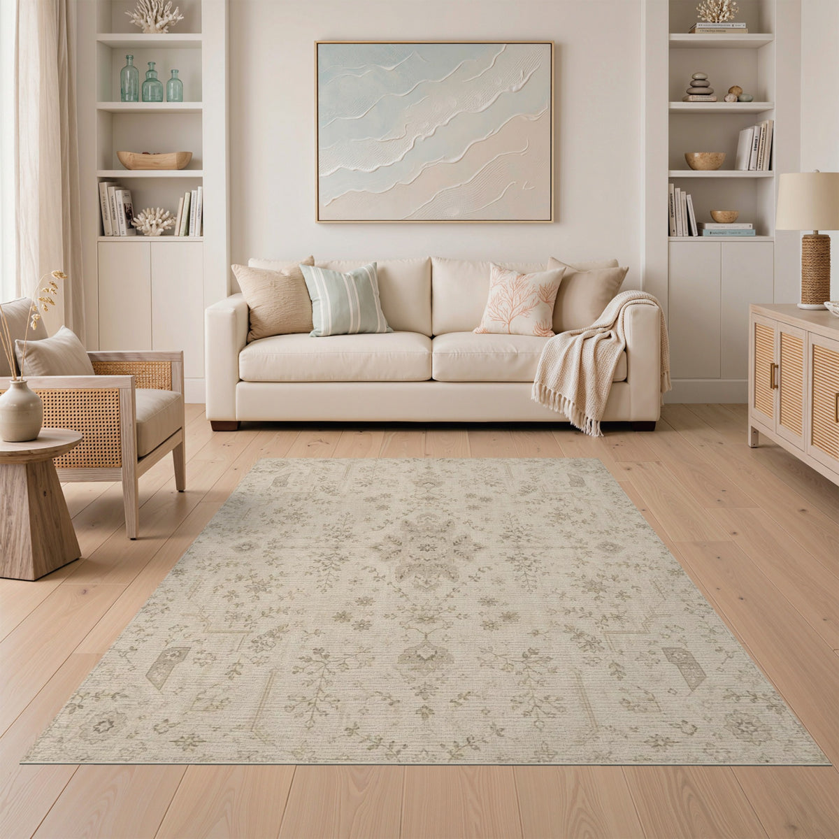 Beige and Neutral Beige Traditional Persian Area Rug