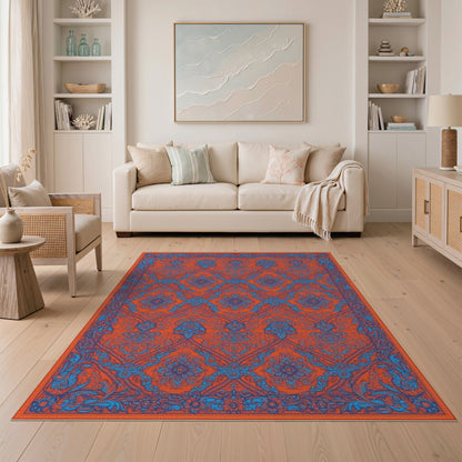 Orange Vibrant Orange Blue Persian Floral Area Rug